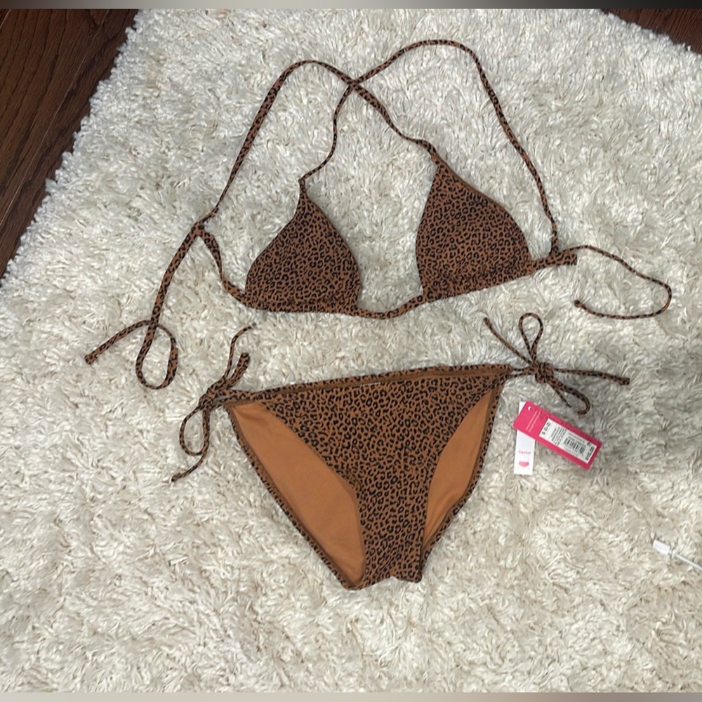 Brown Animal Print Bikini with Adjustable Ties